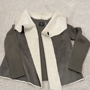 Olive and Cream Knit/ Faux fur Cardigan